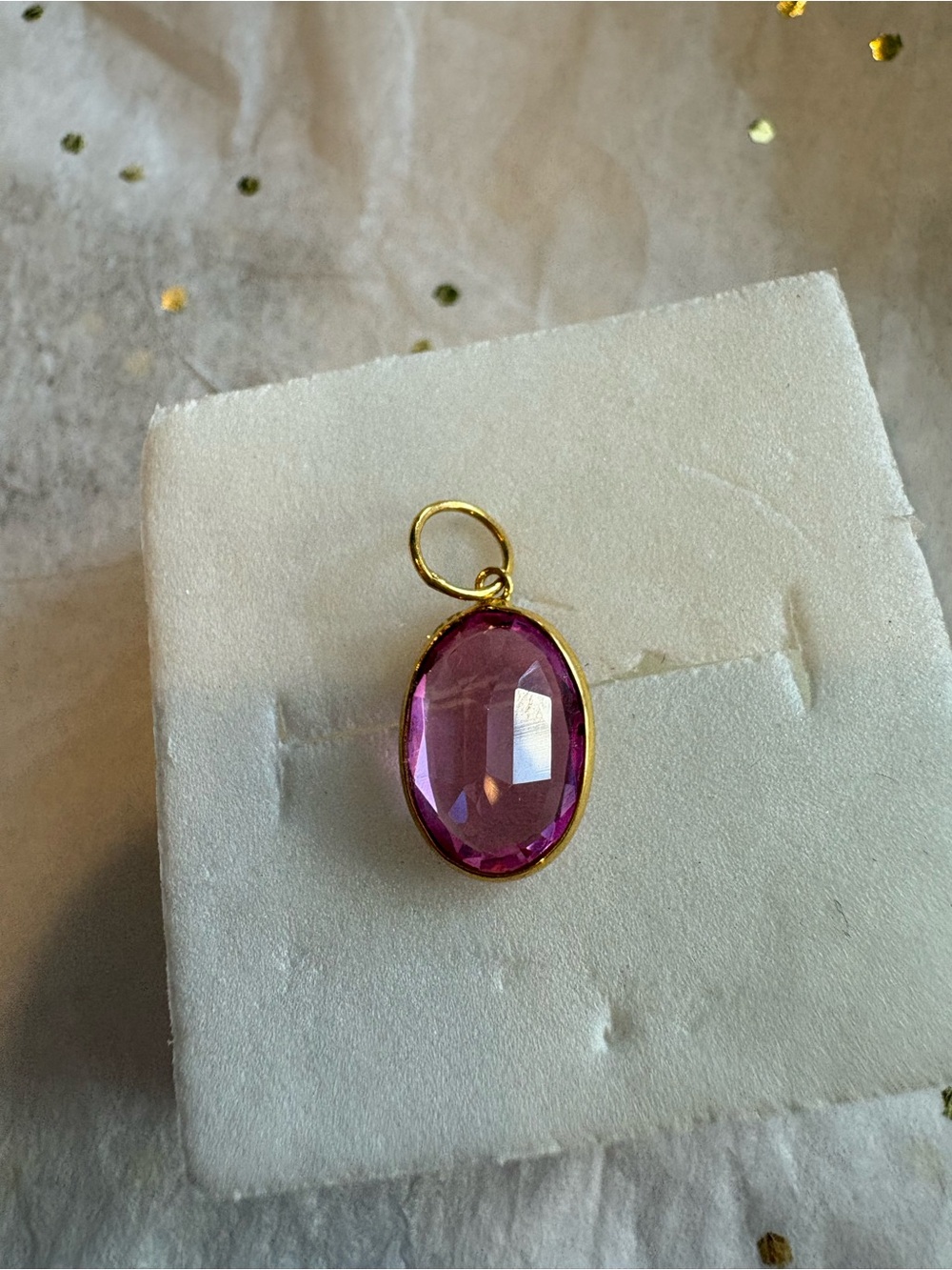 Gold-Plated Pink Oval Crystal Pendant Charm